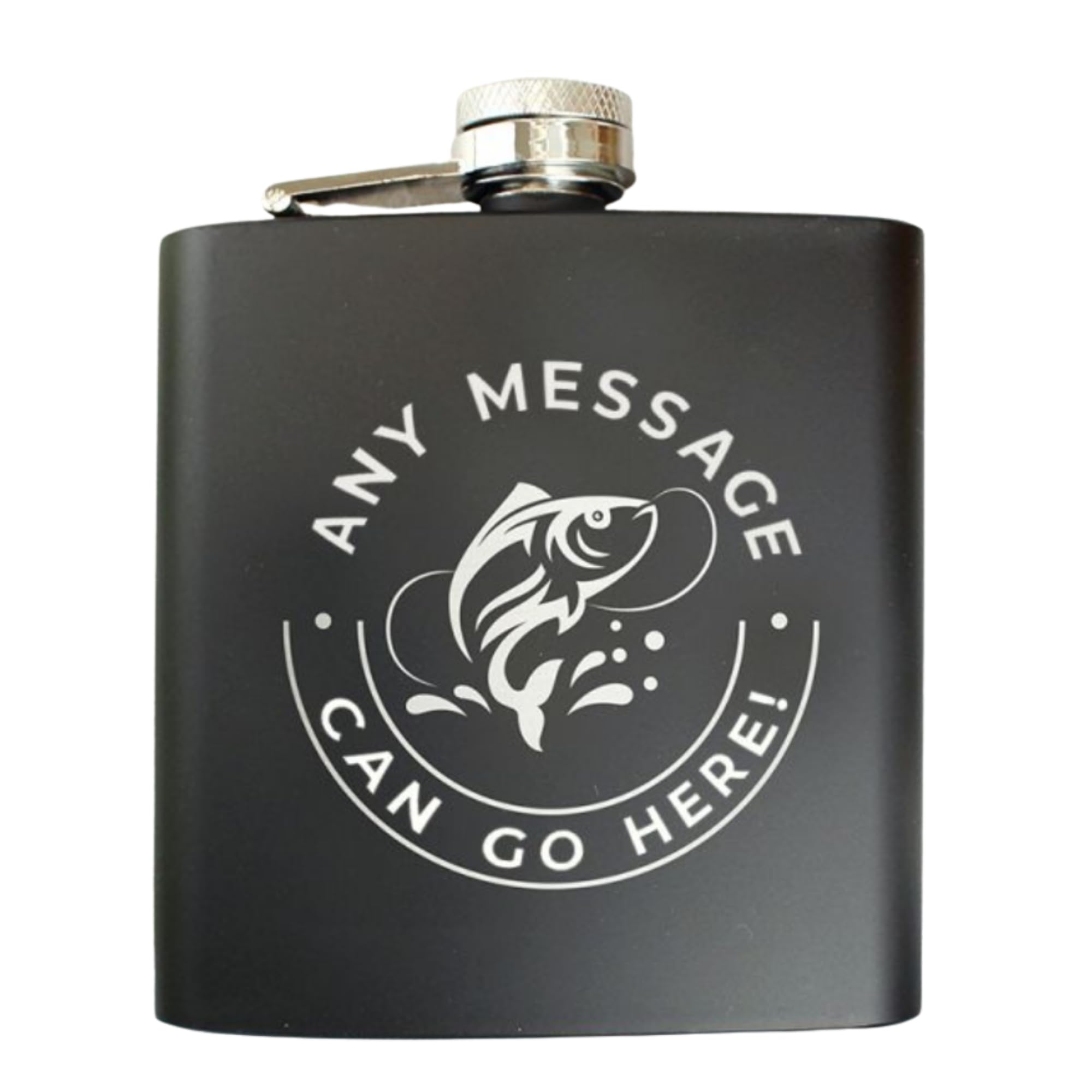 Fishing Hip Flask. Personalised Black Hip Flask for a Fishing Fan.