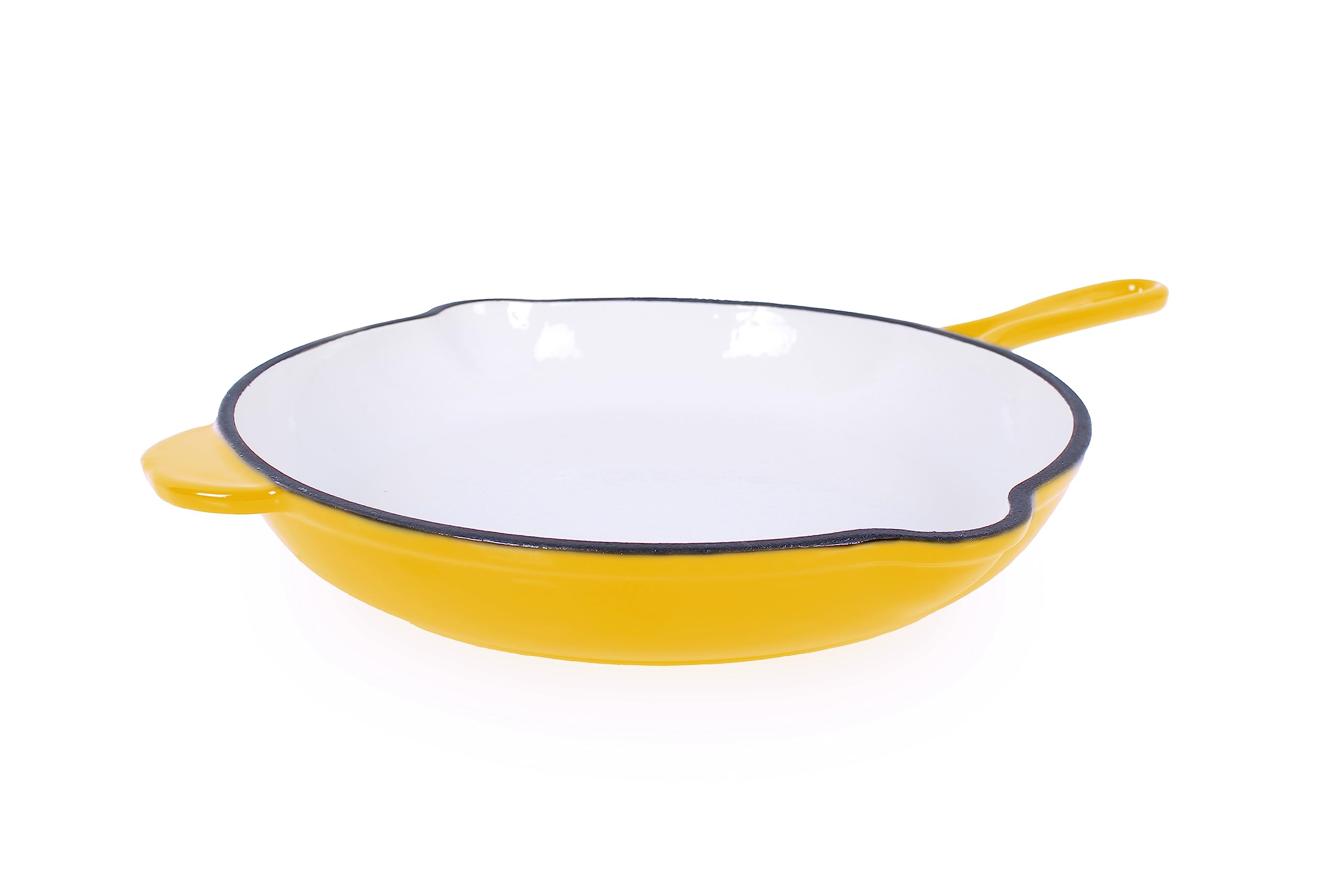 Echtwerk Yellow Cast Iron Frying Pan With Enamel Coating Two Handles And Spout Suitable For Ovens, Grills, Bbq And Induction Cookers, Diameter 26.5 Cm,