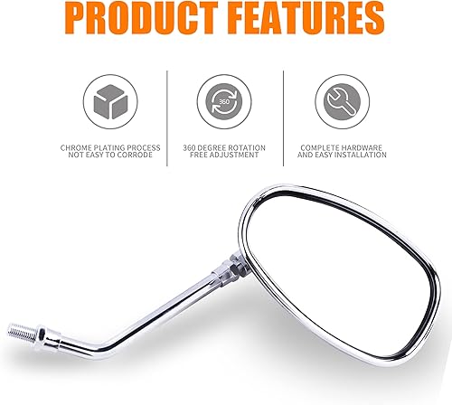 Miniatura 4 de Universal 0.394 in 0.315 in cromo motocicleta retrovisión lateral espejos mango barra extremo