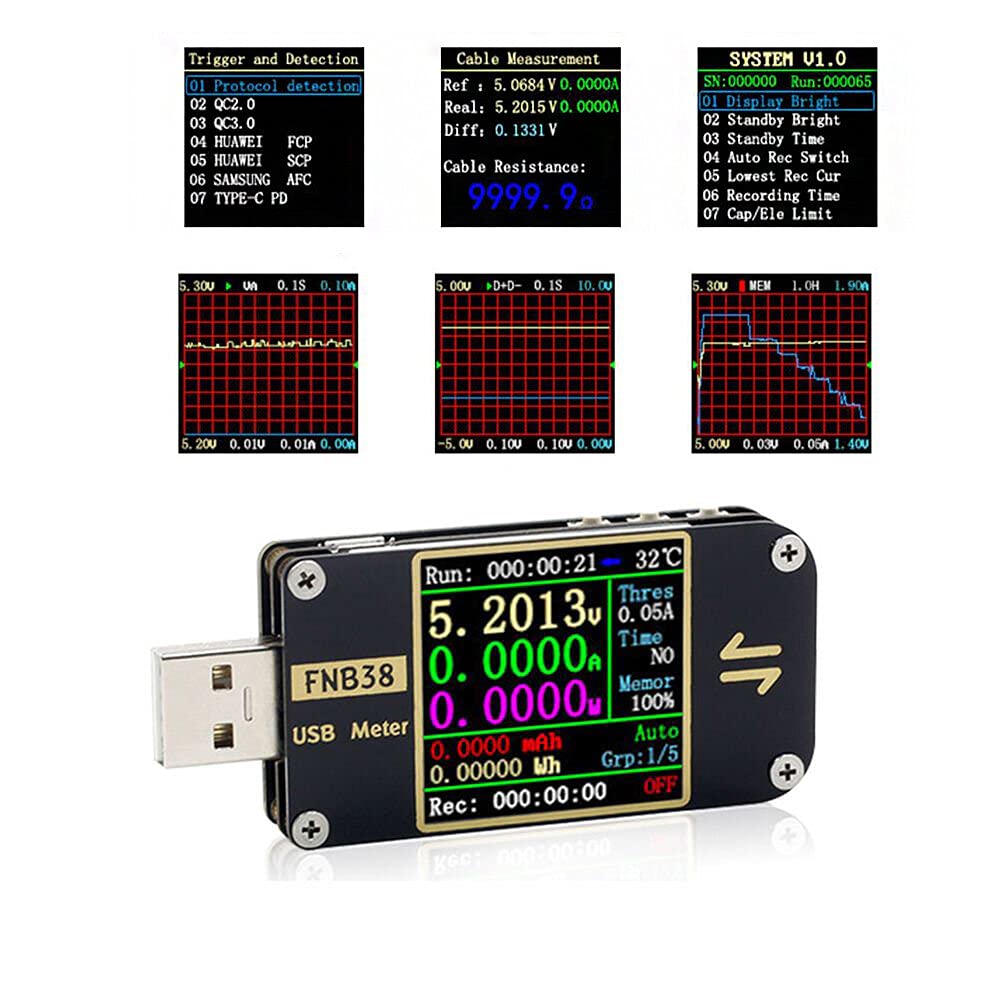 DollaTek FNB38 Stromspannungsmessgerät USB Tester QC4+ PD3.0 2.0 PPS Schnellladeprotokoll Kapazität Tester 5A 5V / 12V / 24V