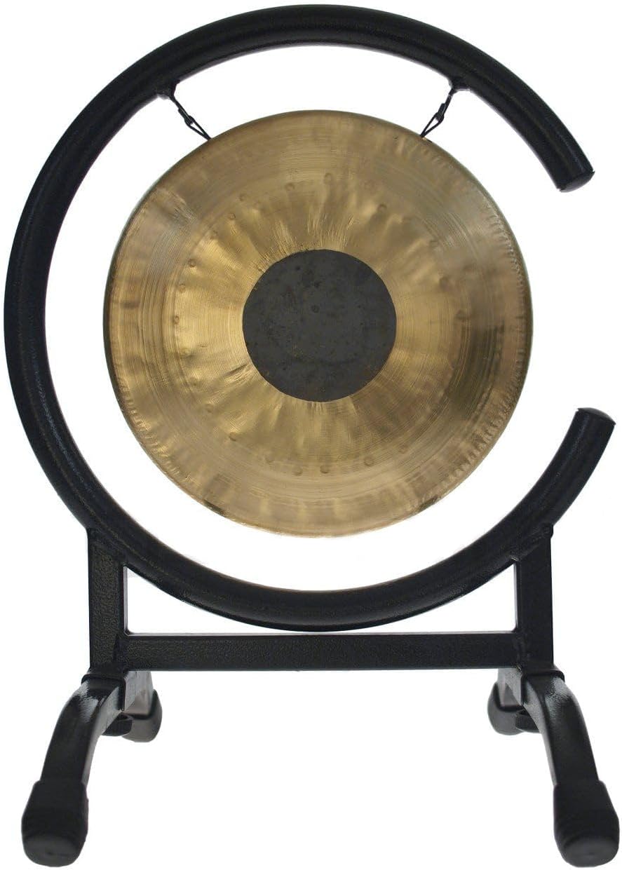 7" to 8" Gongs on High C Stand - Includes Gong, String, Mallet, & Stand/Small Sturdy Metal Stand/Easy to Assemble/Mini Bronze Traditional Gong/Great for Small Spaces