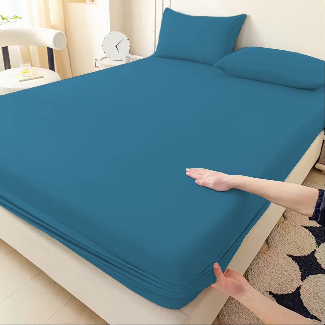 ZIYA HOMES Teal Single Fitted Sheet - 25cm Deep Pockets Premium Quality Poly Cotton Breathable, Fade Resistant Easy Care Bed Sheet, Hotel Quality Bedsheet โ image 1
