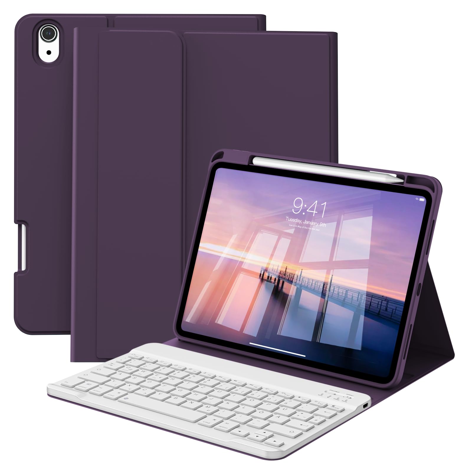 GKABXY Hülle mit Tastatur für iPad 10 Generation 10,9 Zoll 2022, (QWERTZ Layout), Abnehmbare Kabellose Bluetooth Tastatur