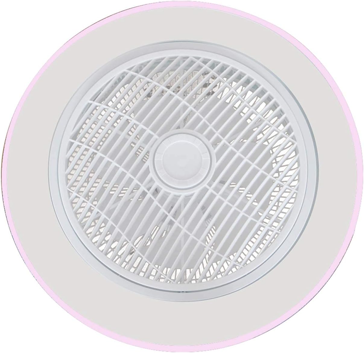 TFCFL 22" Invisible Ceiling Fan with Light, Modern Round Semi Flush Mount Chandelier Fan Drum Shaped Star Pattern with Controller Tri-Color 3 Speed Hidden Blades for Kids Bedroom (Pink)