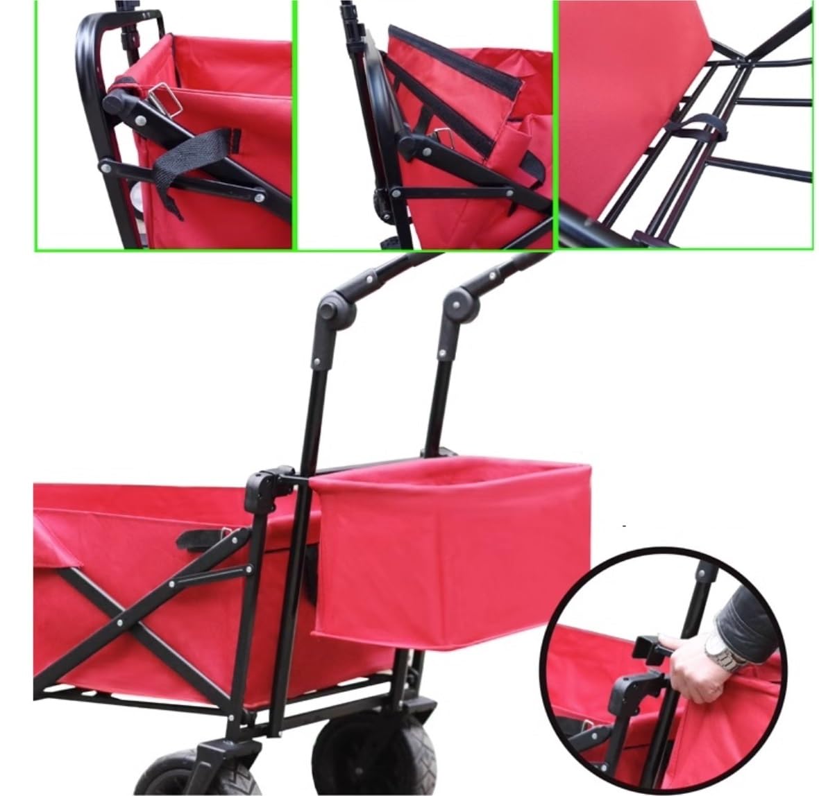 Jardin Chariot De Pliable avec Auvent Réglable, À Poignée Poussée Et Traction Extensible pour La Plage Shopping Chariot(C)
