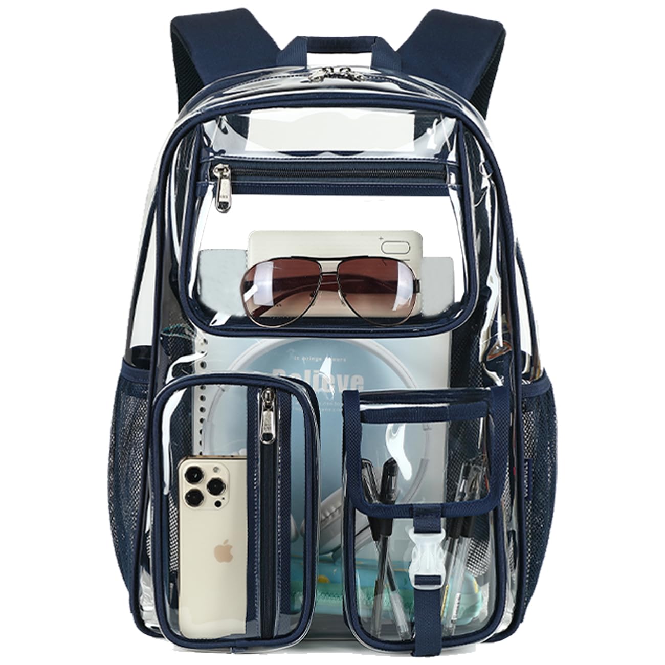 Heavy duty large clear backpack for Girl Boys Daypack,16in TPU Blue BookBag
