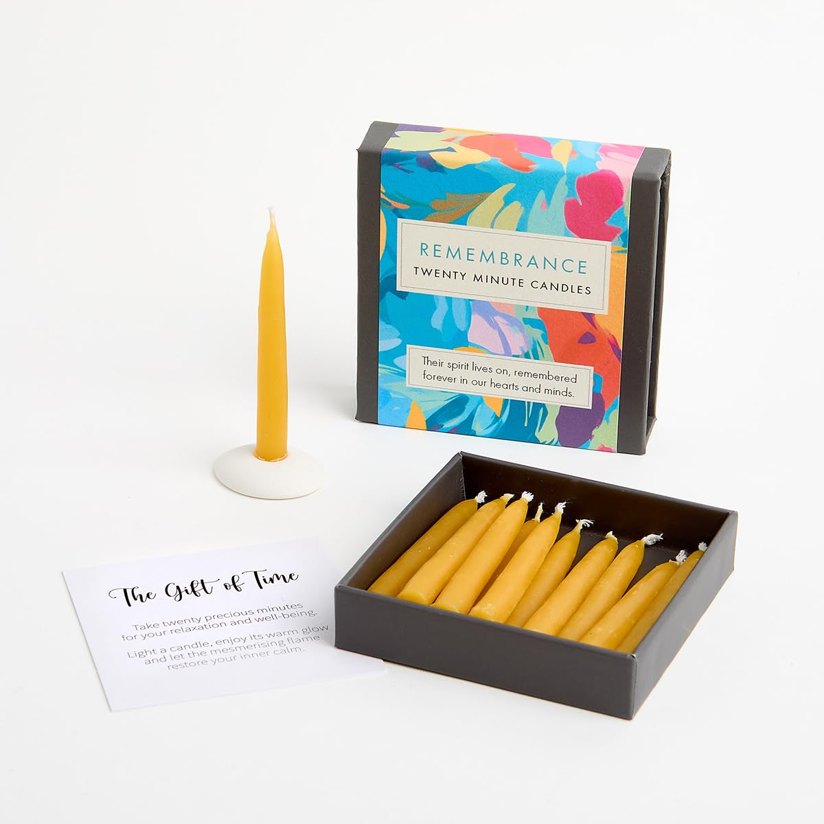 Cotton & Grey Natural Signature Collection - Remembrance (Abstract) By - 12 Pure Beeswax Twenty Minute Candles With Ceramic Holder
