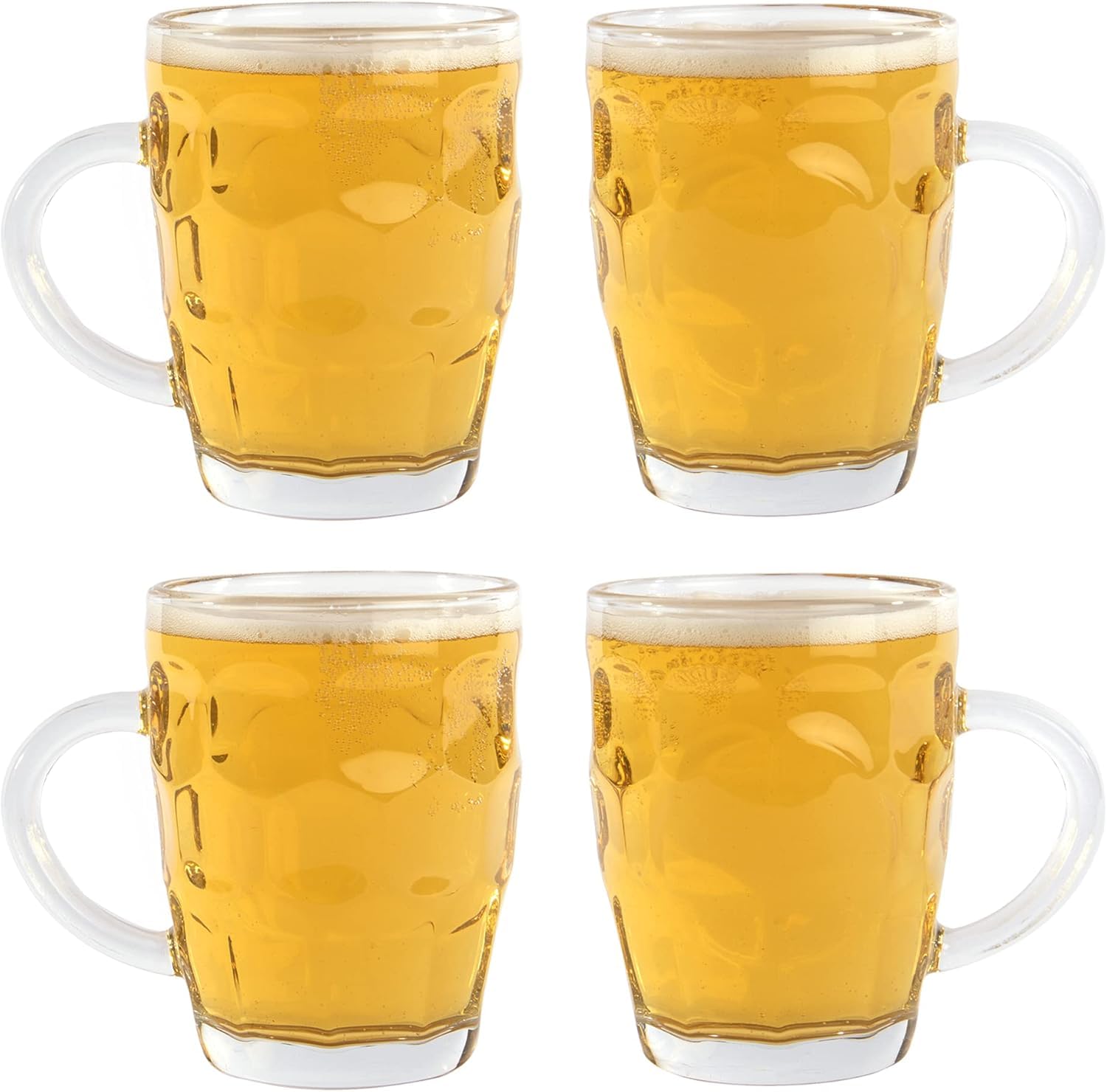 Traditional Beer Glasses | Set of 4 Pint Glasses | Old Fashioned Dimpled Beer Mug | Perfect for Garden Bar & Home Drinking | Britannia Pint Mug | Ale Tankards