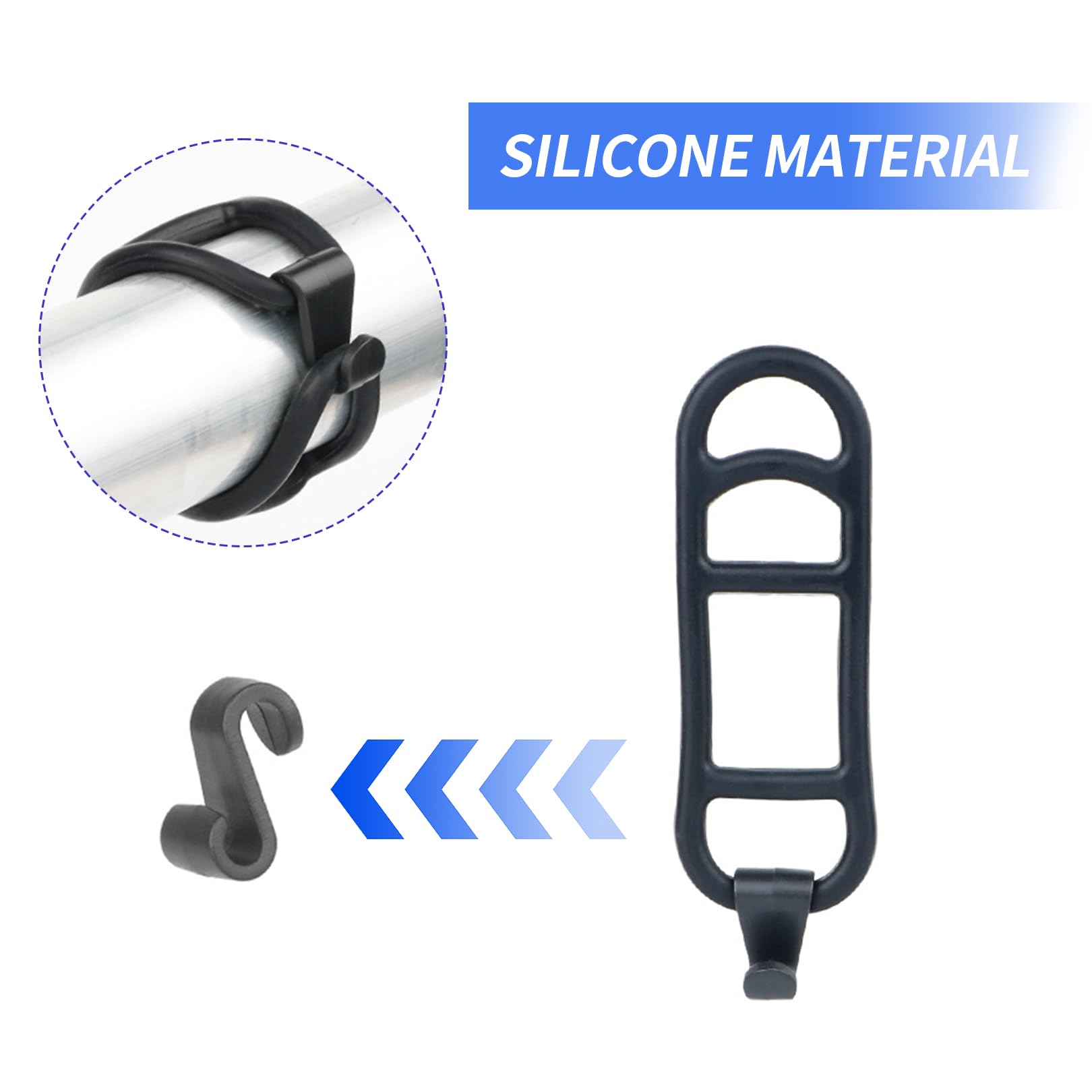 20 Cinturini In Silicone Per Luci Bicicletta + 20 Ganci A S - Multiforo - Fissaggio Elastico E Antiscivolo - 3
