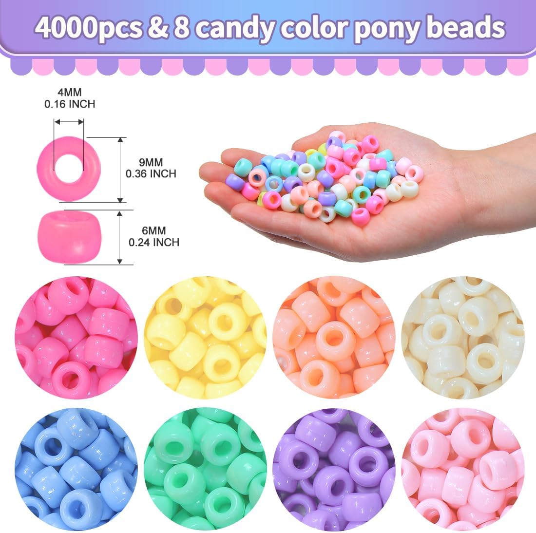 Praisebank Pony Beads, 4000pcs Pony Beads,Candy Macaron Color, Jewelry Making, Crafts, Hair Beads, Beads for Hair Braids., X-Large Pack - Image 2