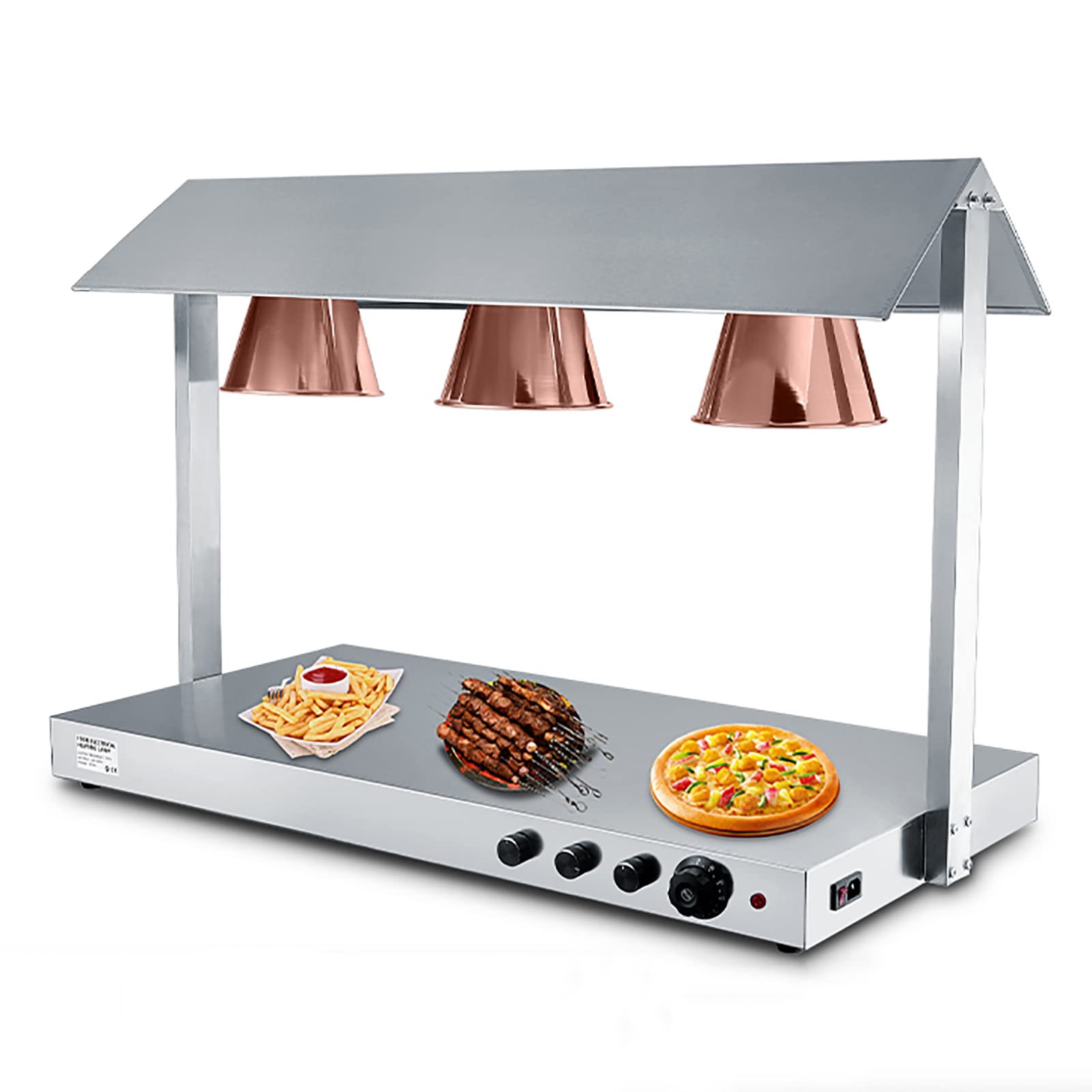seebest视贝 Electric Food Buffet Warmer w/Food Heat Lamp (250W Bulb),Stainless Steel Warming Tray,Adjustable Temperature Control,Commercial Food Warmer,for House Parties,Party Events,Copper-3-Bulbs