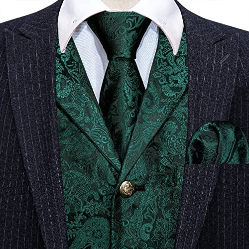 Image of Barry.Wang Mens Silk Lapel /Shawl Collar Vest Tie Sleeve Holder Set Formal /Casual Paisley Vests Wedding Tuxedo Waistcoat