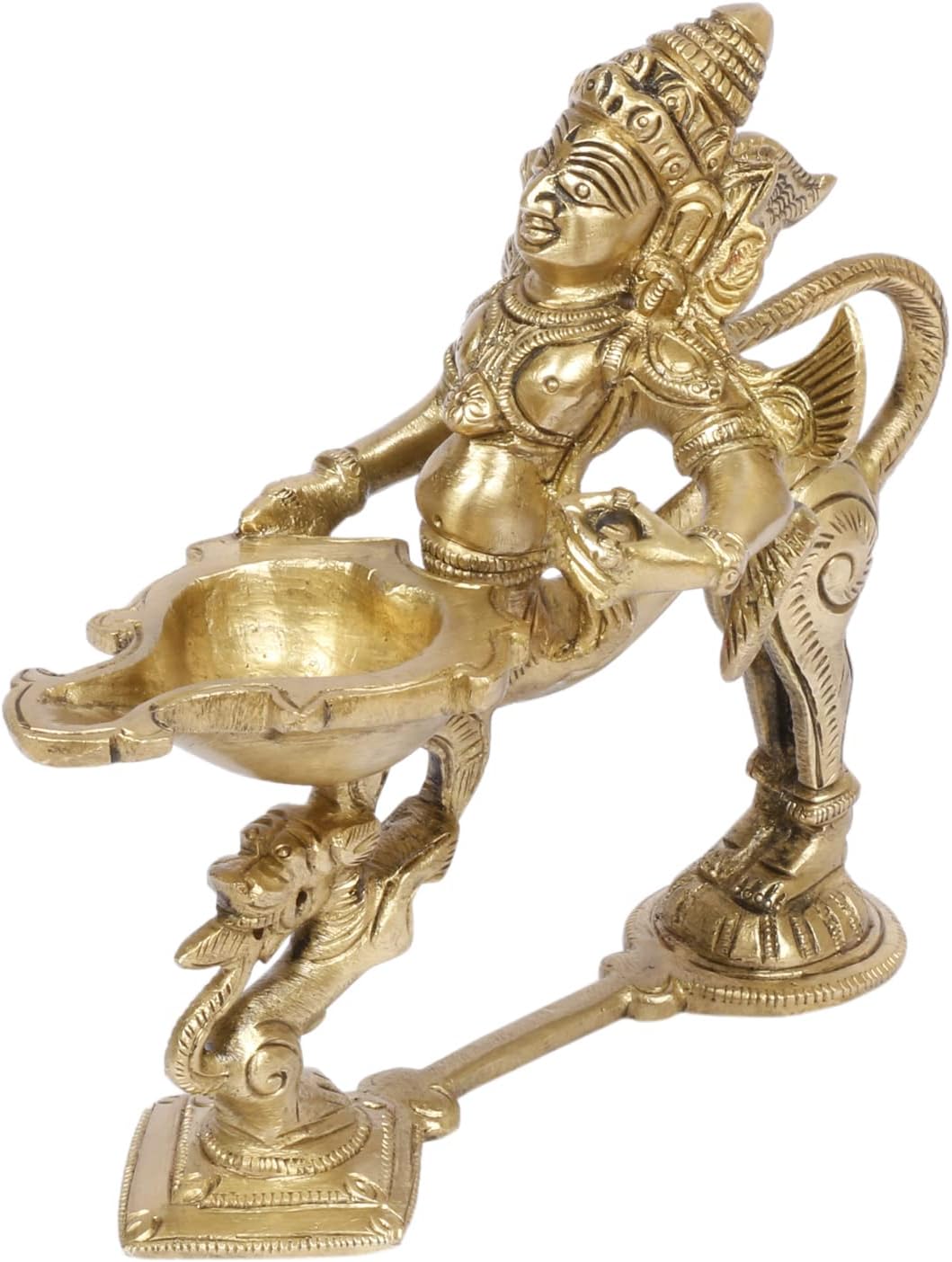 ARTVARKO Brass Garuda Aarti Diya Vishnu Vahana Perumal Oil Lamp Decorative Puja Home Temple Accessory, Camphor Burner Loban lamp, Diwali Gifts Home Décor 5.5 Inch.