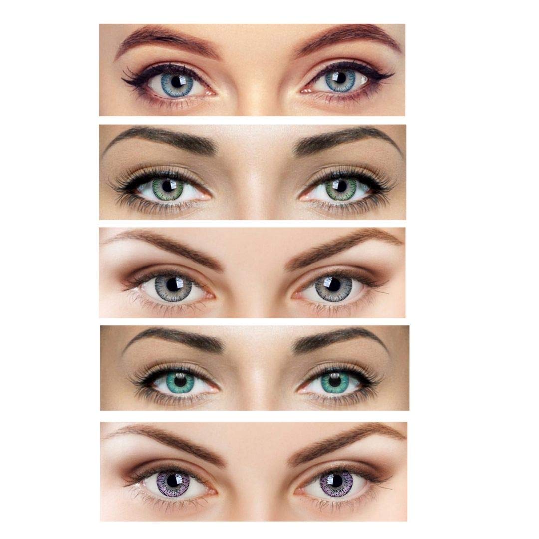 Choice Empire Combo Pack of 5 Pair Monthly Colored Contact Lens Zero Power with Lens Case Aqua-Green