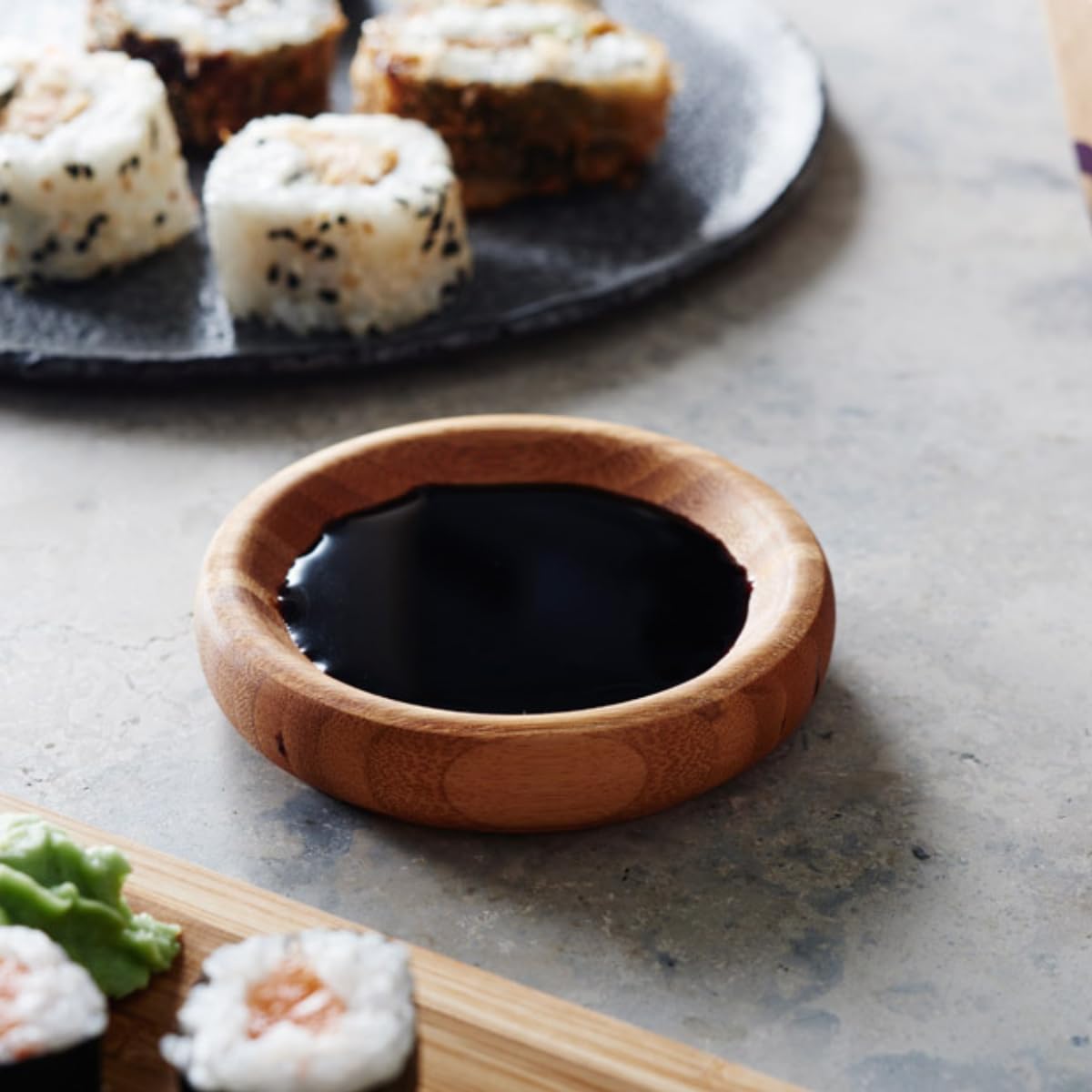 REISHUNGER Sushi Servier Set, traditionelles Service aus Bambus - 4 teiliges Geschirrset für 12 Personen