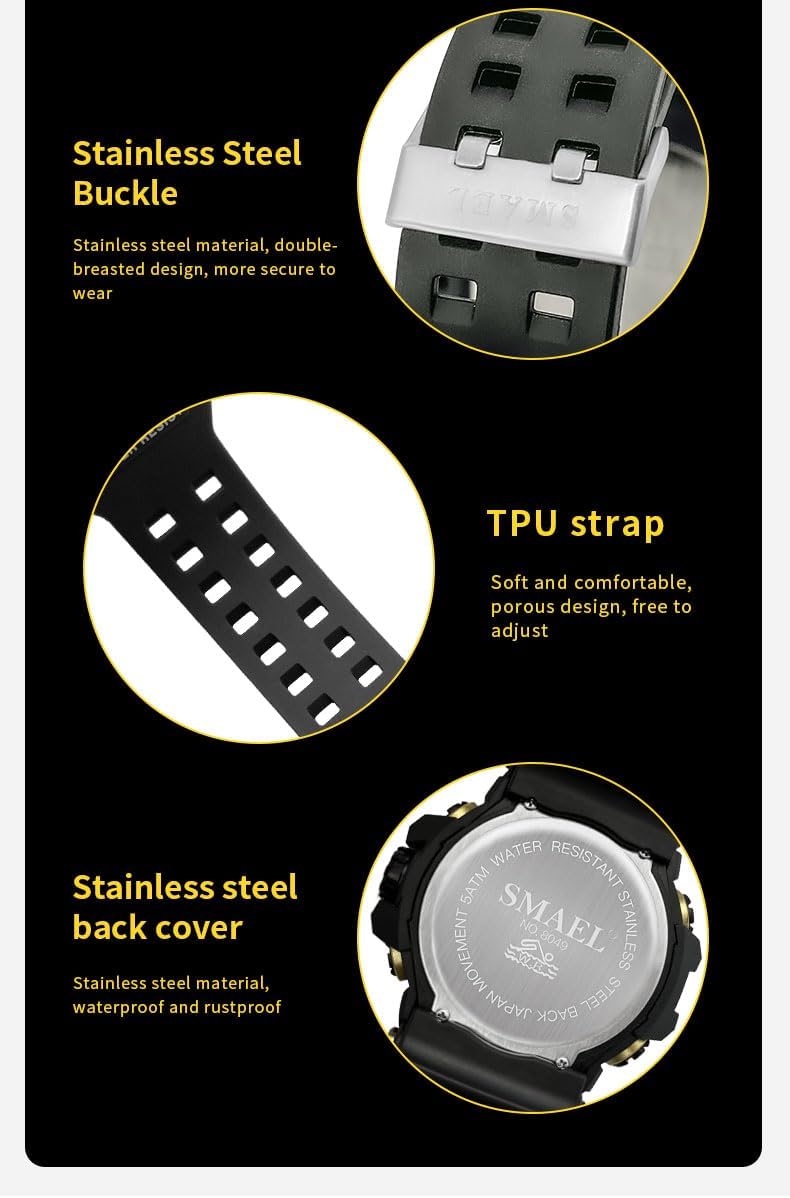 Men's Analog Digital Outdoor Sports Watches Military Tactics Multi Function Watch LED Electronic Large Dual Display Watch Army Luminous Waterproof Wrsitwatch - Image 6