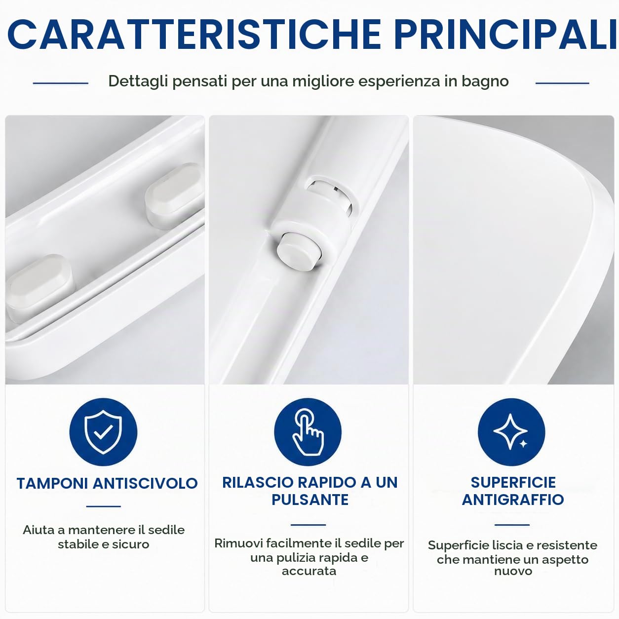 Mass Dynamic Sedile WC quadrato, con abbassamento automatico e sgancio rapido per una facile pulizia, sedile universale per WC di forma quadrata, fissaggio superiore, facile installazione (40 cm di