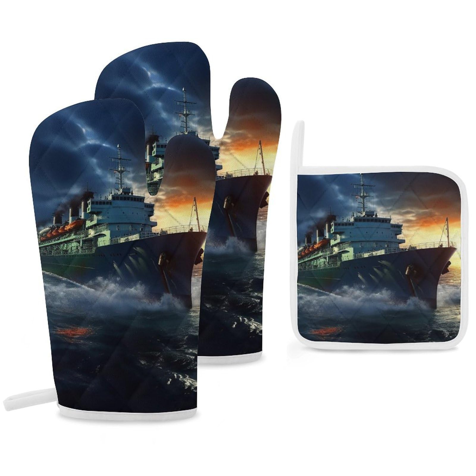 Oven Mitts And Pot Holders Sets of 3 Heat Resistant BBQ Gloves Ocean Animal Whale Oven Mitts Gloves Non-Slip Kitchen Mittens Potholders for Cooking Baking Grilling BBQ Microwave