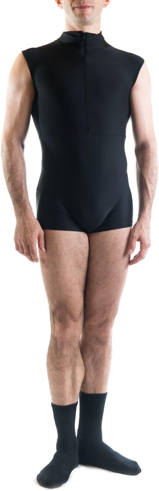 Gorilla Danza Men's Unitard with Front Zip, Short Sleeved, Short Leg, Opaque Lycra black black Size:M