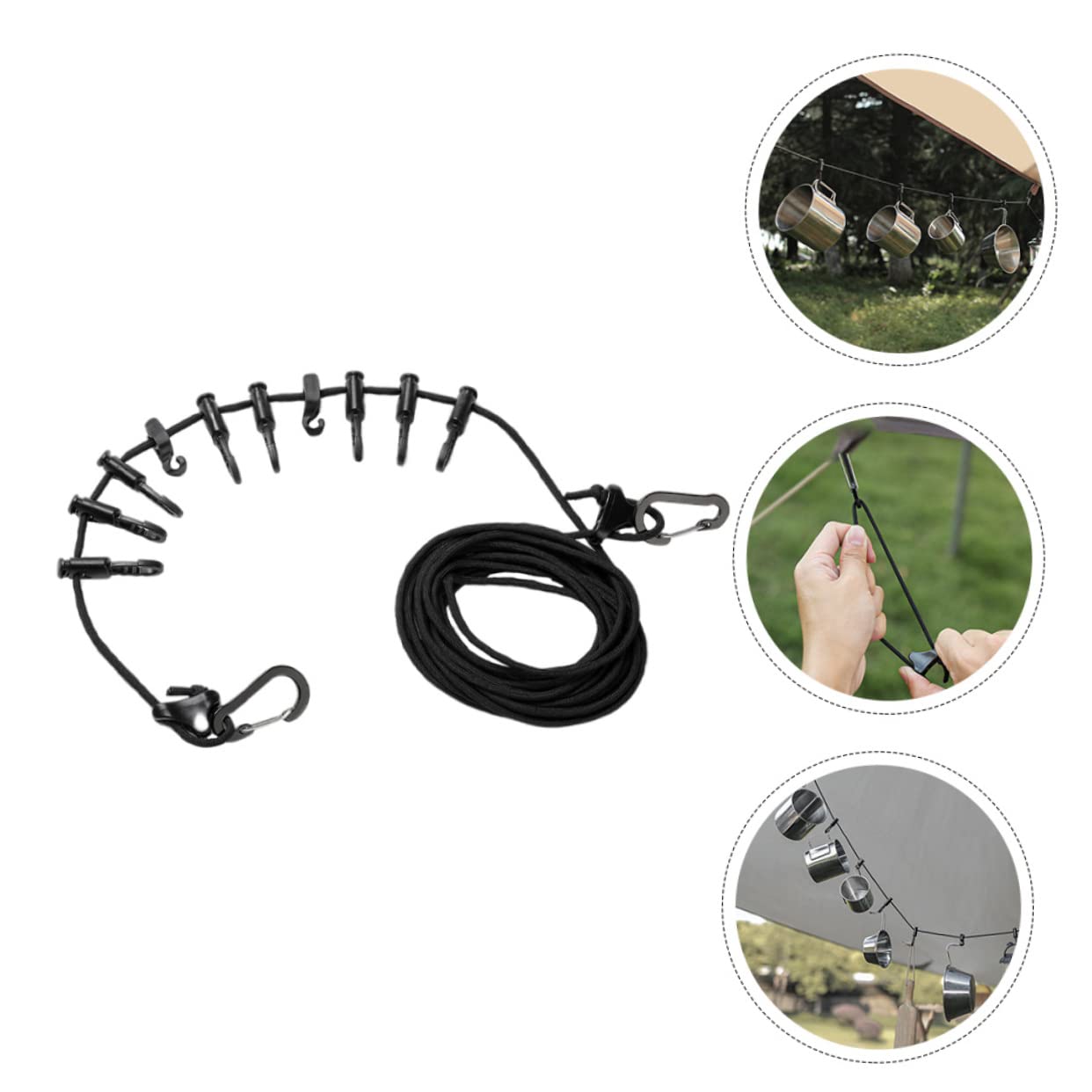 BESTYASH 1Set Outdoor Adjustable Camping Clothesline Rope Multi Purpose Air Drying Line for Travel Home and Garden Use Black Design for Abrasion Resistance and Easy Setup