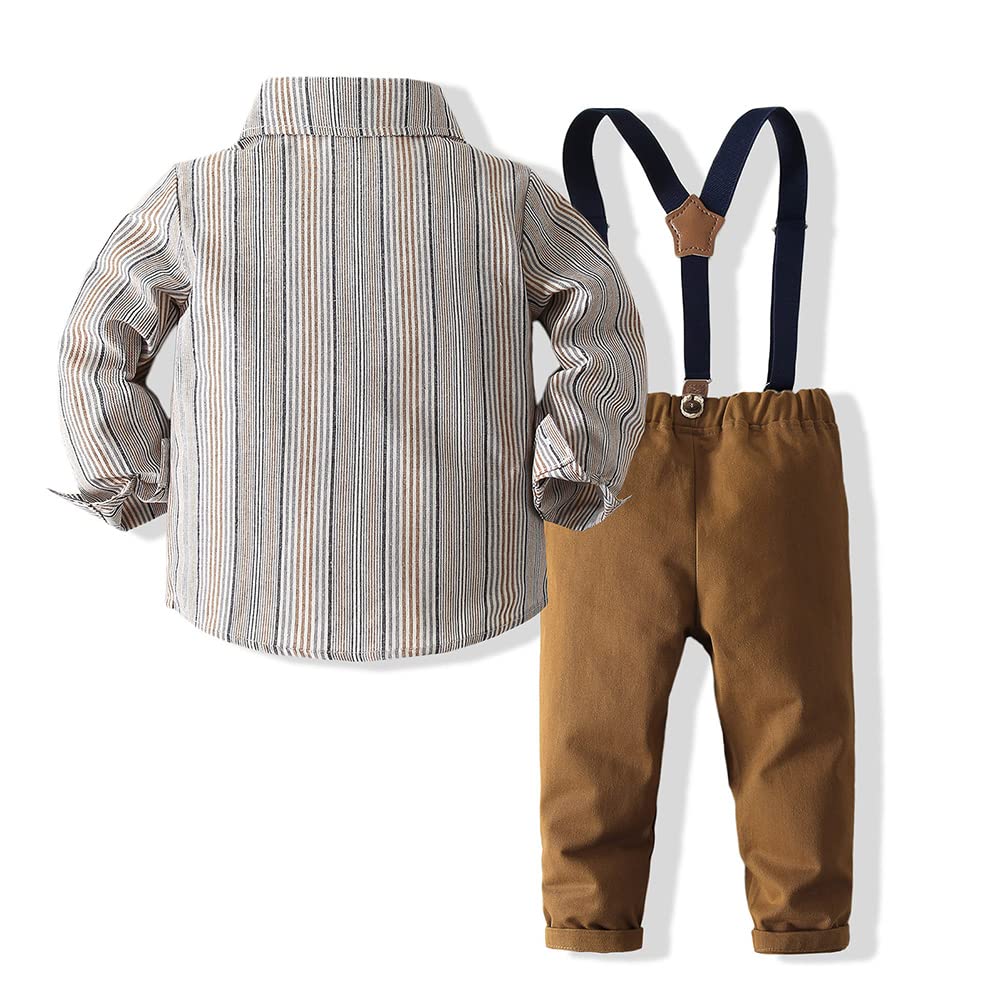 YUN HAO Ropa para bebé niño con corbatín, camisas y pantalones de tirantes, 3 piezas