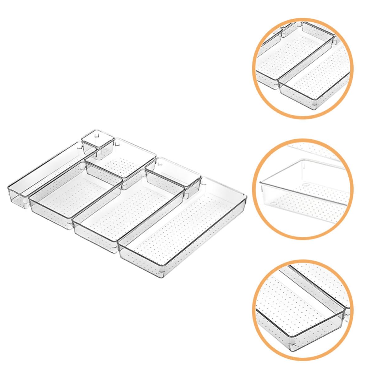 DOITOOL Set da Scrivania 7 Pezzi Organizer Trasparente Scomparti Multipli per Cassetti, Scatole Portaoggetti in Plastica per Casa e Ufficio, per Cancelleria e Accessori