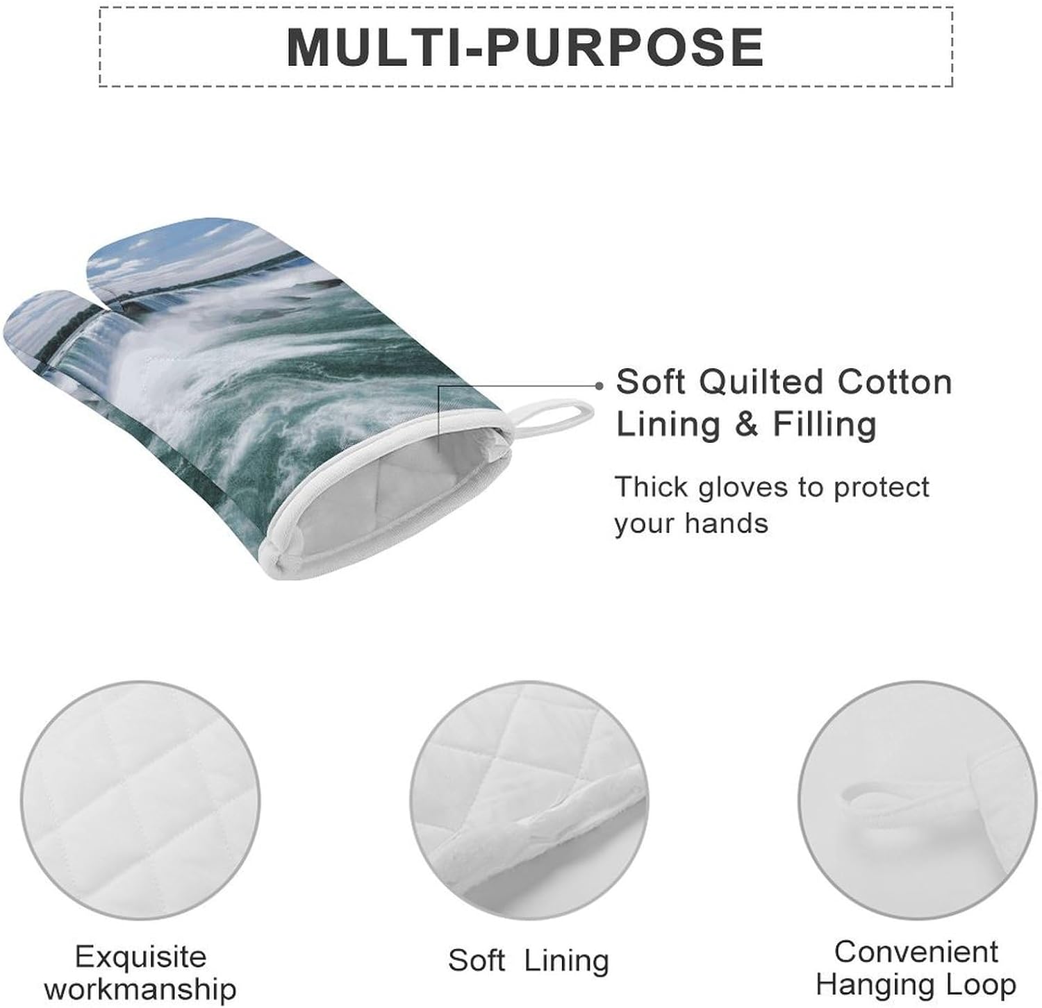 2 Pcs Oven Mitts Heat Resistant Kitchen Gloves Soft Safety Niagara Falls Oven Glove for Microwave, Barbecue