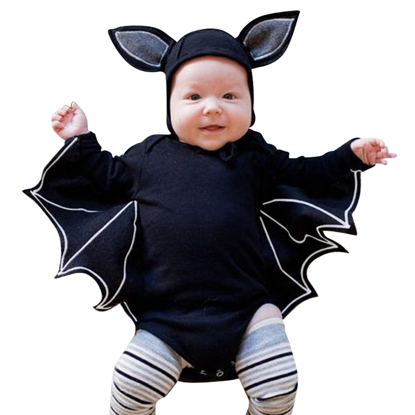 Mono Correa Niños Disfraz de murciélago para bebé, mi traje de Halloween, disfraz para recién nacido, niño y niña, mono de manga larga de murciélago negro con sombreros Cerdito
