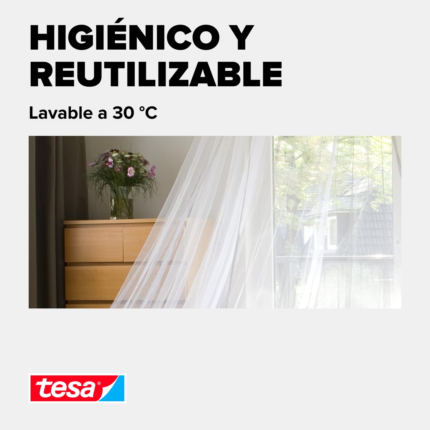 tesa Malla mosquitera de Viaje para Camas Insec Stop con fijación Powerstrips, Color Blanco