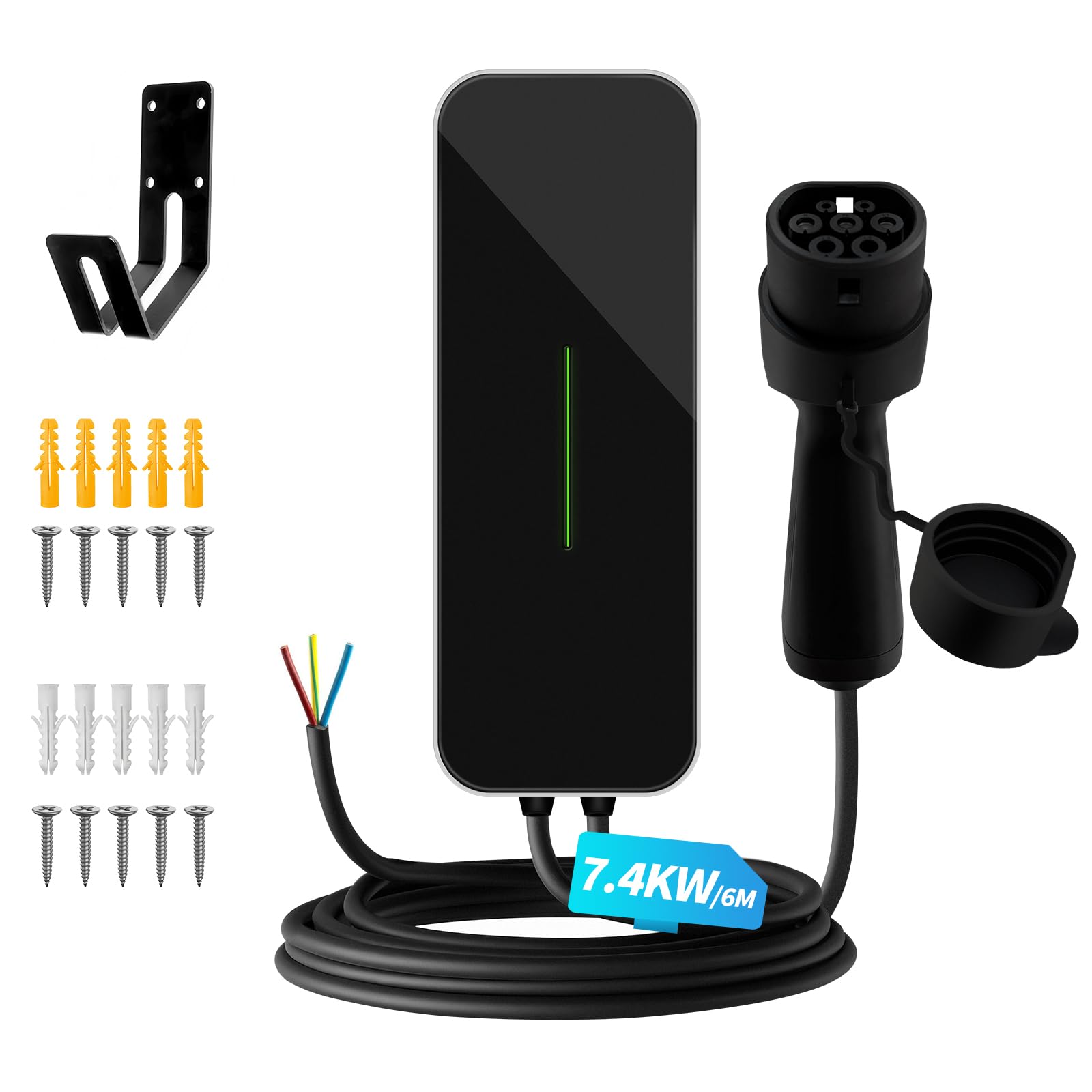 Cargador EV 7.2KW, Tipo 2 Wallbox [6m, 32A, IEC 62196-2], Portátil Estación de Carga para EV, Monofásico Cargador Coche Electrico Controlable con BMW i3, Model 3 Otros EV