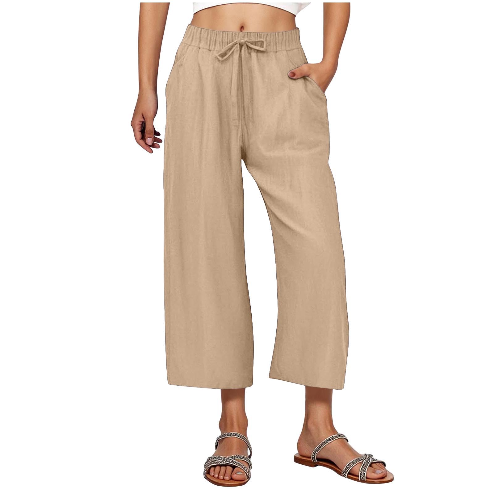 RLEHJN Damen Hosen,Weite Lose Gerade Geschnitten Palazzo Hose Hohe Taille Dehnbar Lounge Elegante Freizeithose Einfarbig Jogginghose Sommer Strandhose Freizeithose Stoffhose mit Tunnelzug und Taschen