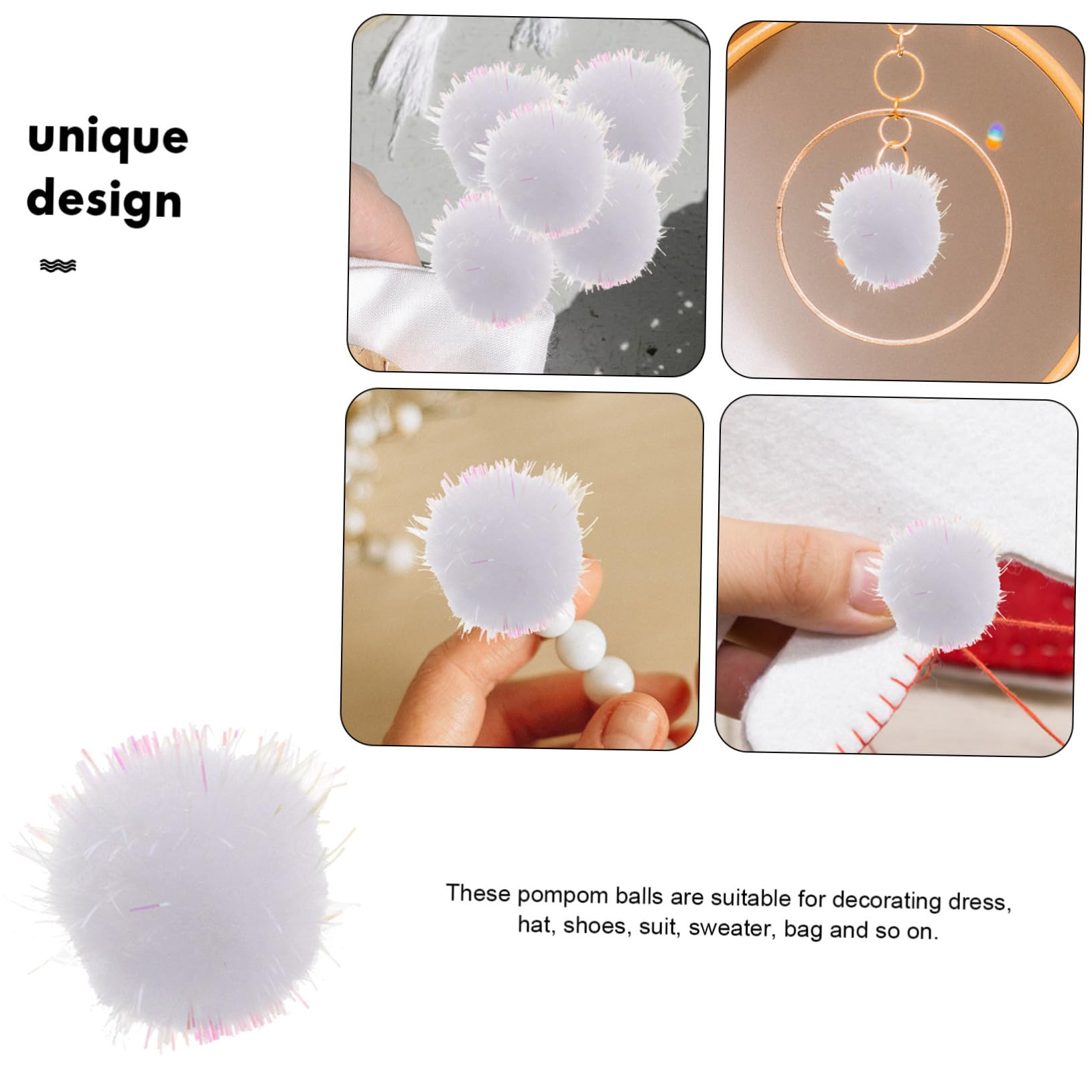 SEWACC Bunte Glitzerbälle Weiße Pompom Bälle Nähen Kostümmaterialien Pompons Kleidungszubehör Basteln Flauschige Bälle Bulk Bastelbedarf Faser Polypropylen