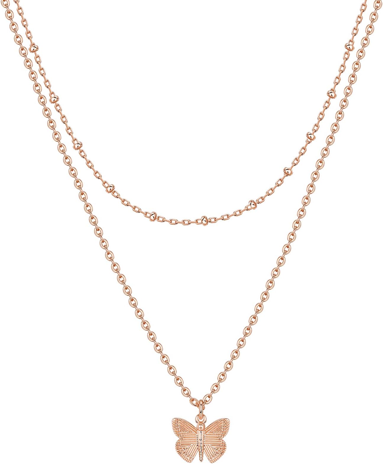 PAVOI 14K Gold Plated Layering Necklaces | Stylish Minimalist Design Pendant Necklaces | Butterfly, Heart, Lock, Evil Eye, Coin, Lightning Bolt, Circle, Cross Pendants for Women - Valentines Day Trendy Jewelry