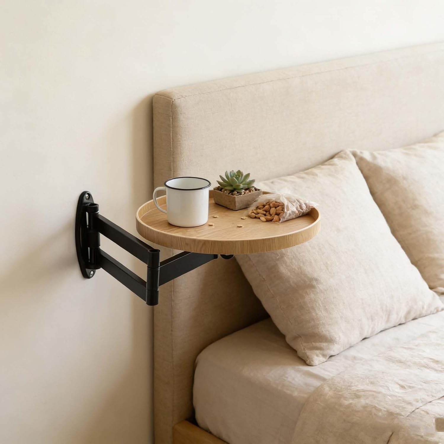 Wall Mounted Folding Desk - Compact Fold Down Table with Retractable Shelf, Stylish Wooden Design for Bedroom, Living Room, and Study (Black & Natural Finishes)