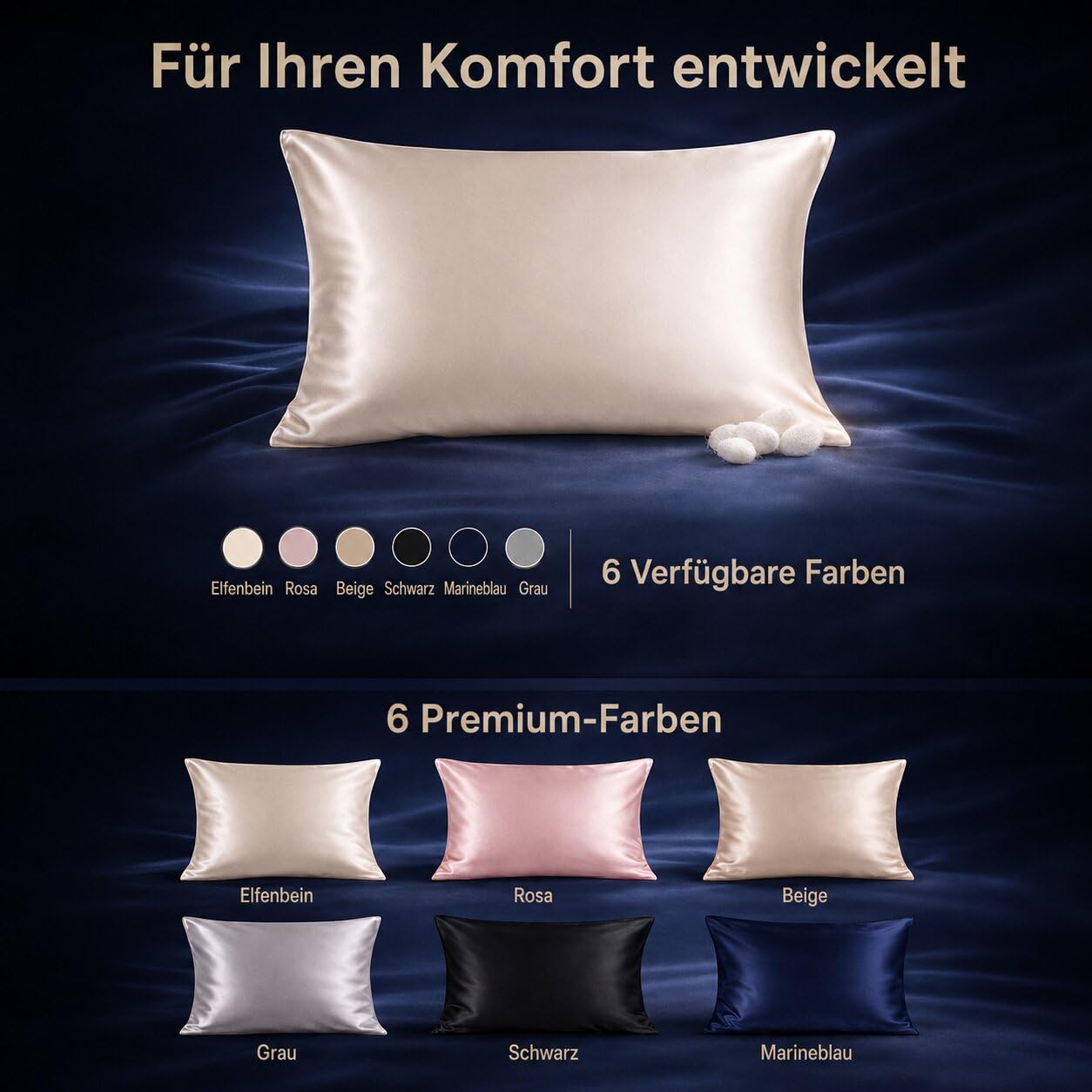 Zenpur Seiden Kissenbezug 50x70 cm Aus 100% Maulbeerseide 22 Momme Grad 6a, Für Schöne Haare Und Gepflegte Haut Gegen Frizz Und Gegen Falten Kissen Bezug GOTS & Oeko-tex Zertifiziert (Schwarz)