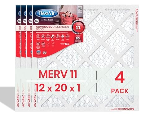 BestAir 12x20x1 Air Filter (4-Pack) | MERV 11 Advanced Allergen 8500 H