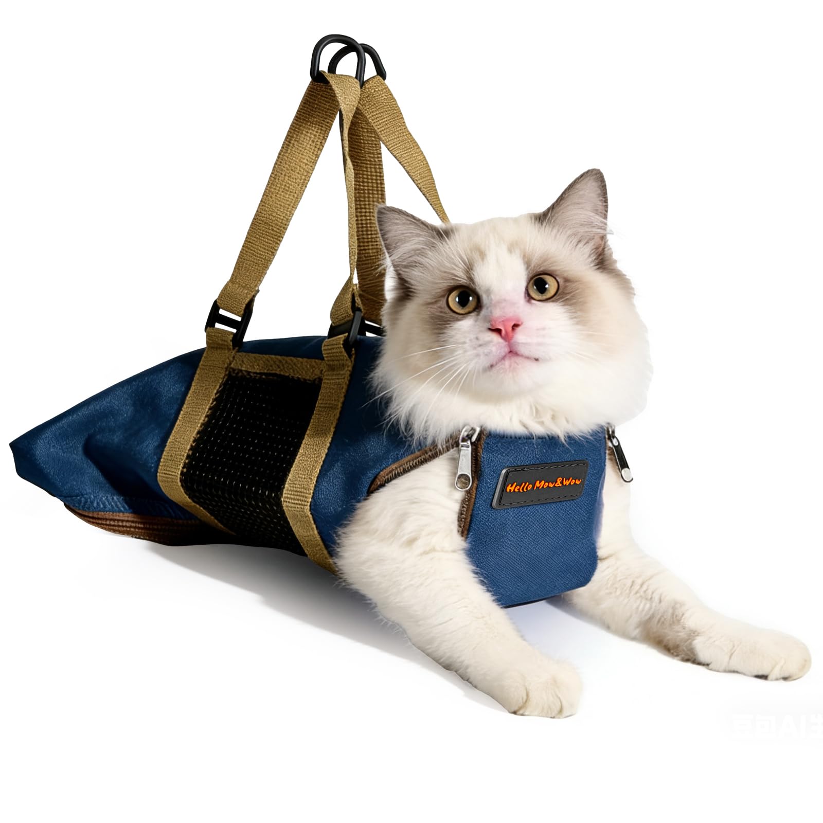Cinf Cat Nail Clipping Cleaning Grooming Restraint Bag No Scratching Biting for Bathing Nail Trimming Injecting Examining(Tan Blue,M)