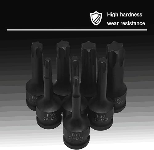 Miniatura 6 de Juego de llaves de vaso de impacto Torx Star de 6 puntos, T30 T40 T45 T50 T55 T60 T70 T80 T80 12 pulgadas Kit de llaves Allen de accionamiento de