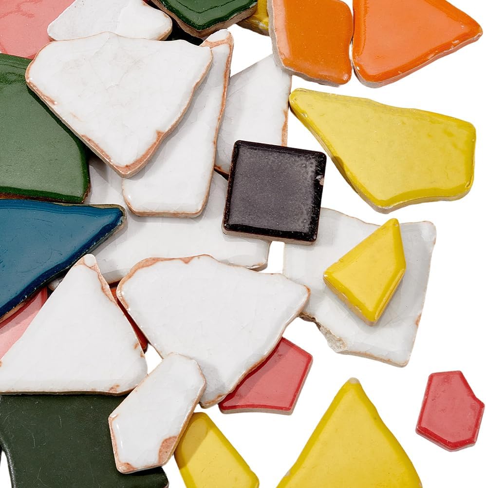 500g Porcelain Mosaic Pieces Irregular Mosaic Tiles Bulk Broken Nuggets China Ceramic Tiles Supplies for DIY Crafts Arts Picture Frames Plates Flowerpots Vases Cups Home Bathroom Decoration