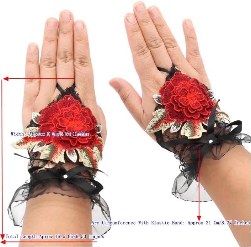 Specell Embroidered Flowers Lace Fingerless Gloves - for Bridal Wedding Cocktail Tea Party Evening Prom Costumes Cosplay - Image 5