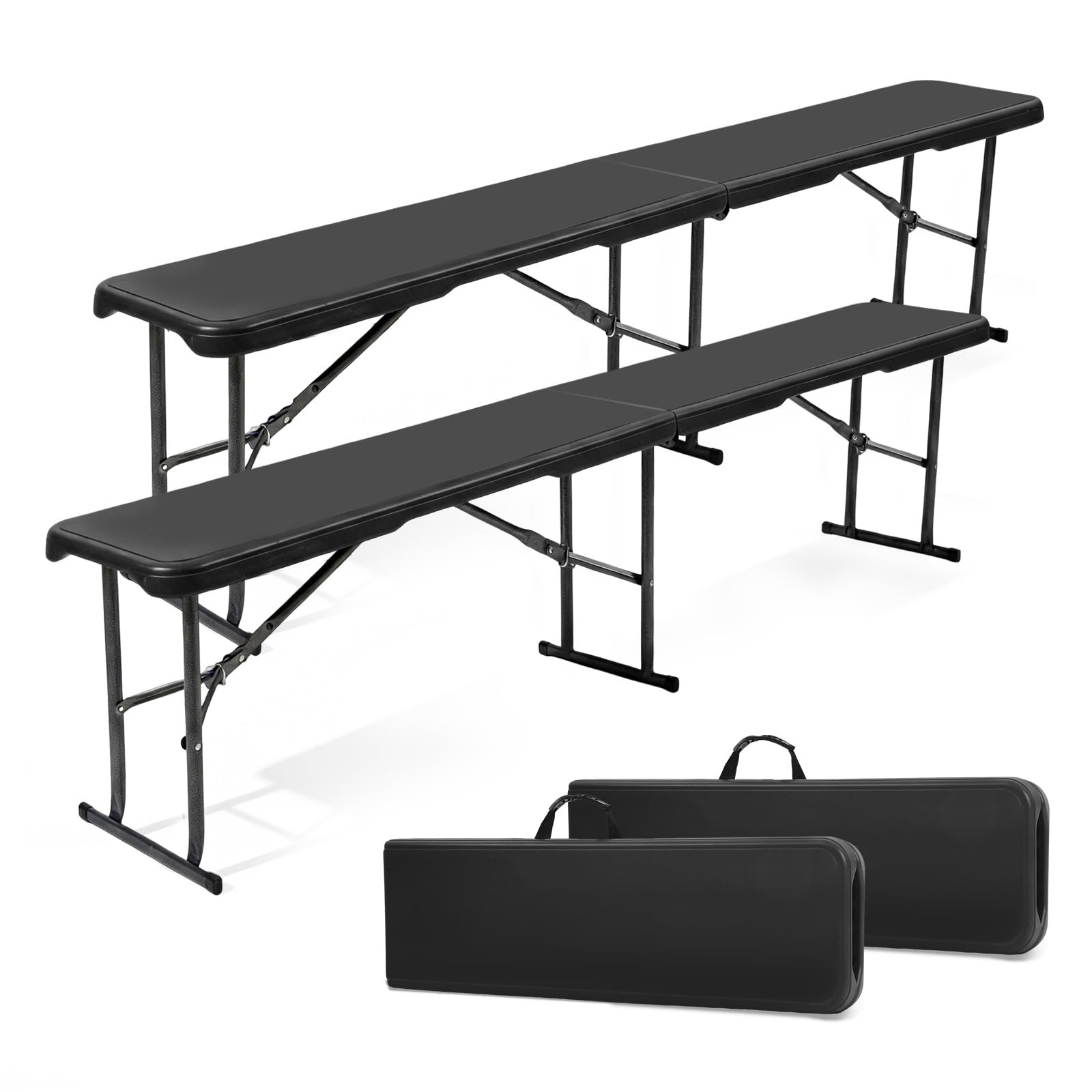 Sekey 2er Set Bierbank Klappbar Kunststoff, 8 Personen 183cm Klappbank Bierbänke Faltbar Biergarten Campingbank Bierzeltgarnitur Garten, Schwarz