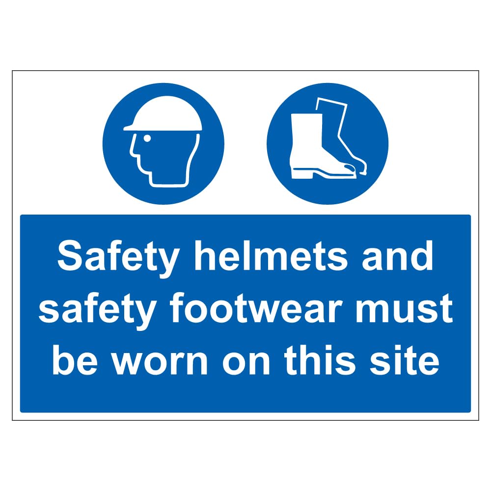 V Safety Safety Helmets & Footwear Must Be Worn - Correx® 600 x 450 mm Safety Sign, Blue