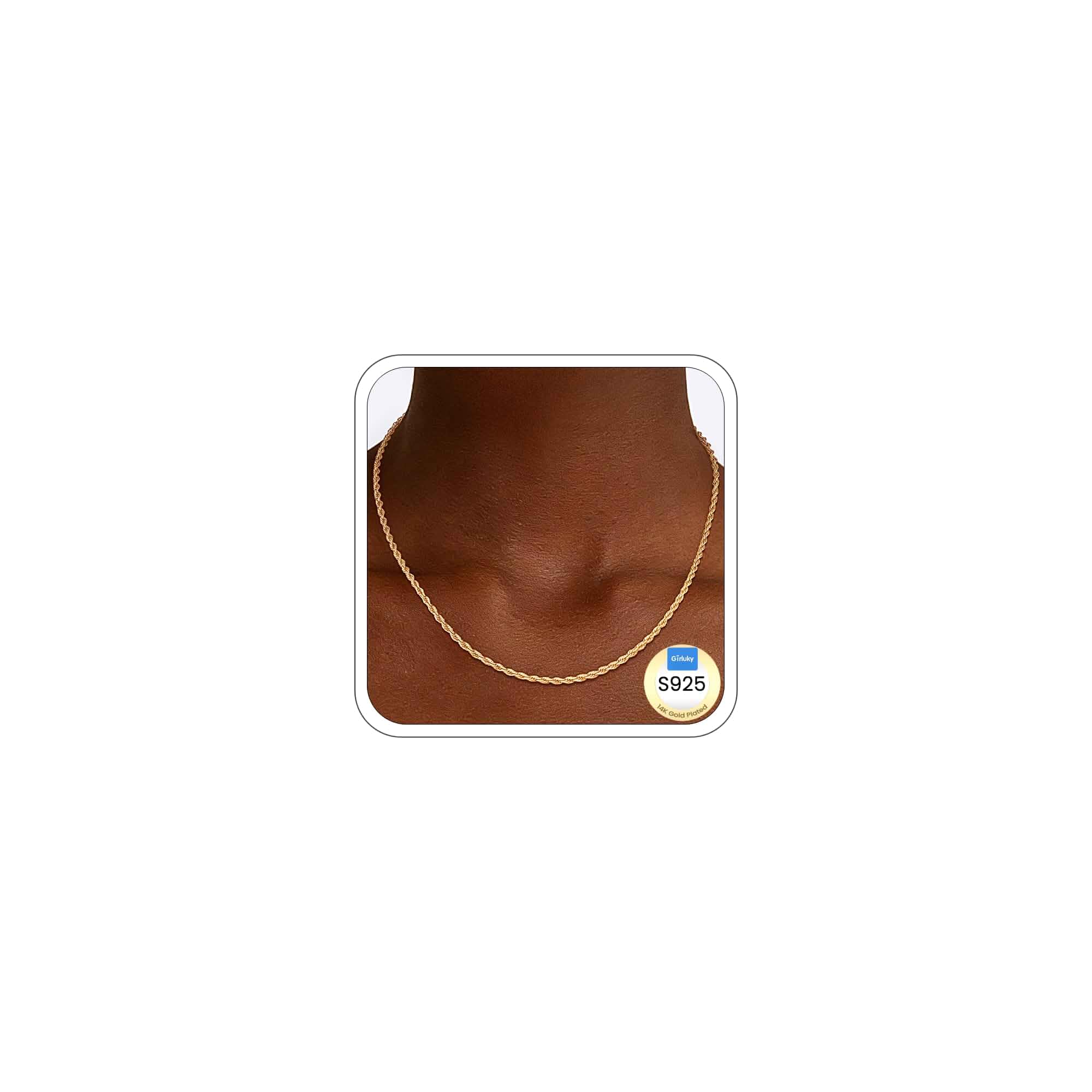 2mm Rope Chain 925 Sterling Silver Chain Necklace for Women, 14K Gold Plated Chains for Women Durable Women's Chains Necklace, 16 18 20 22 24 26 Inch