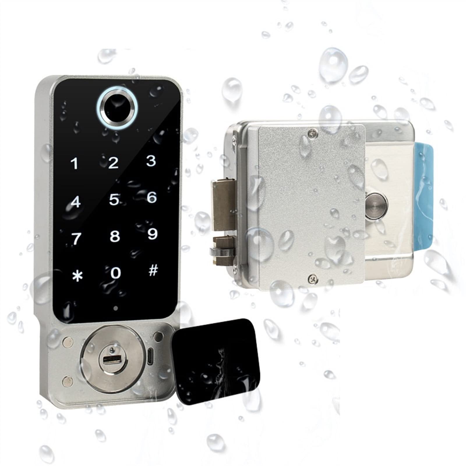 CVFRDD Smart Door Knob, Fingerprint DoorLock Waterproof Outdoor Gate TT Lock Passcode IC Card Keyless Enter Electronic Keyless Entry Door Handle(W8 Silver Pull)