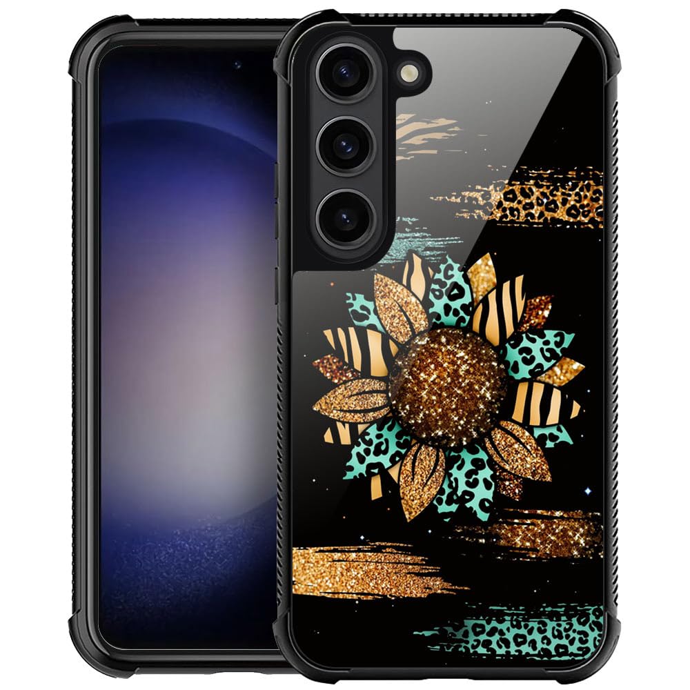 ZHEGAILIAN Compatible with Samsung Galaxy S23 Case,Leopard Sunflower Flower S23 Women Girls,Shockproof Anti-Slip Drop Protection with Soft TPU Bumper
