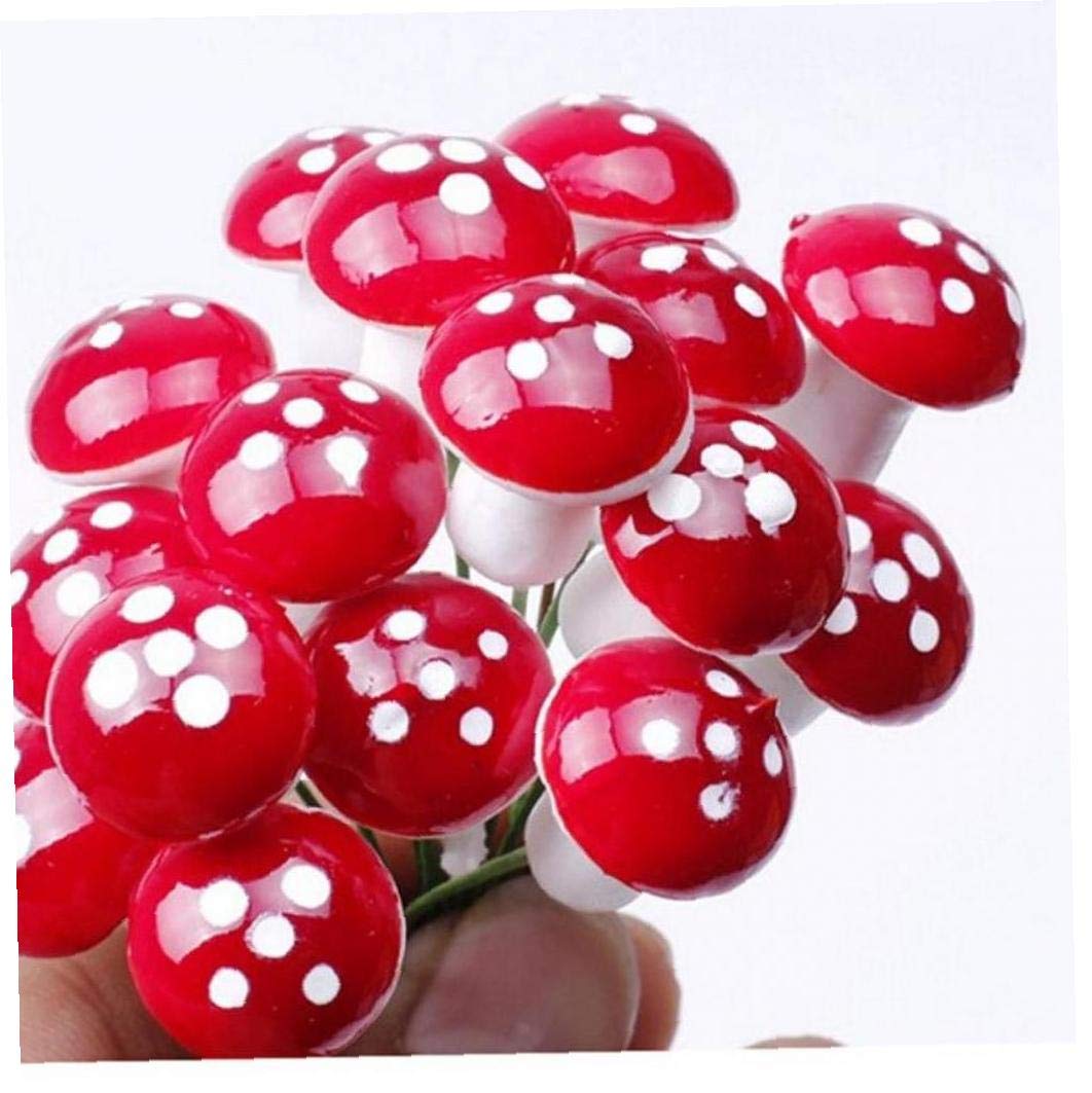 Hotaden 50pcs Mini Mushroom Miniatures Artificial Garden Fairy Moss Resin Crafts Stakes Craft for Home 2cm