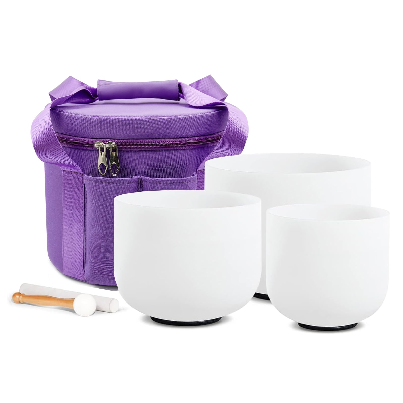 Hye-eun Set di 3 campane tibetane in cristallo, 432 Hz, bianco, 6-10 pollici, B, G, E, con borsa per la meditazione, lo yoga, la musicoterapia e la guarigione del suono
