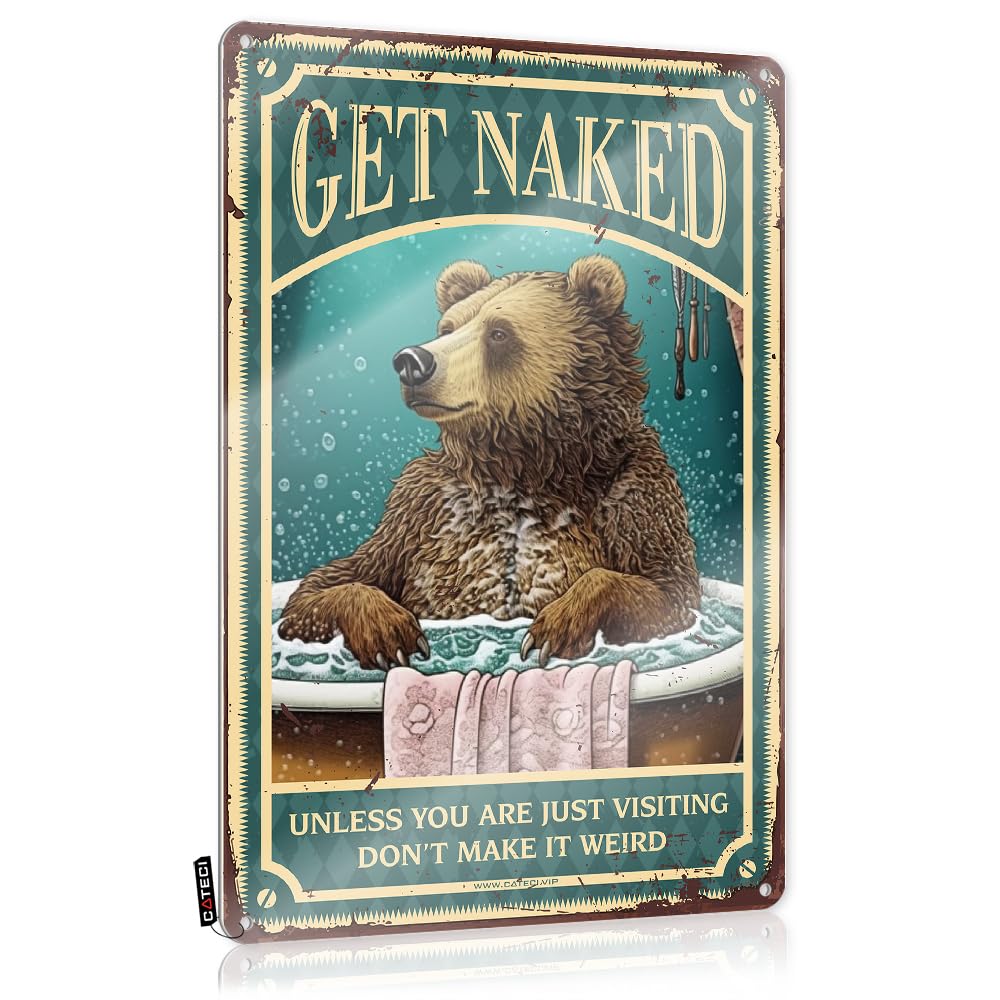 Fzfn Colour Bear Bath Get Naked Unless You Are Just Visiting Don’t Make It Weird Retro Wall Decor Outdoor Bar Accessories Decor | Rustic Designer Decorative Wall Art(30X40cm)