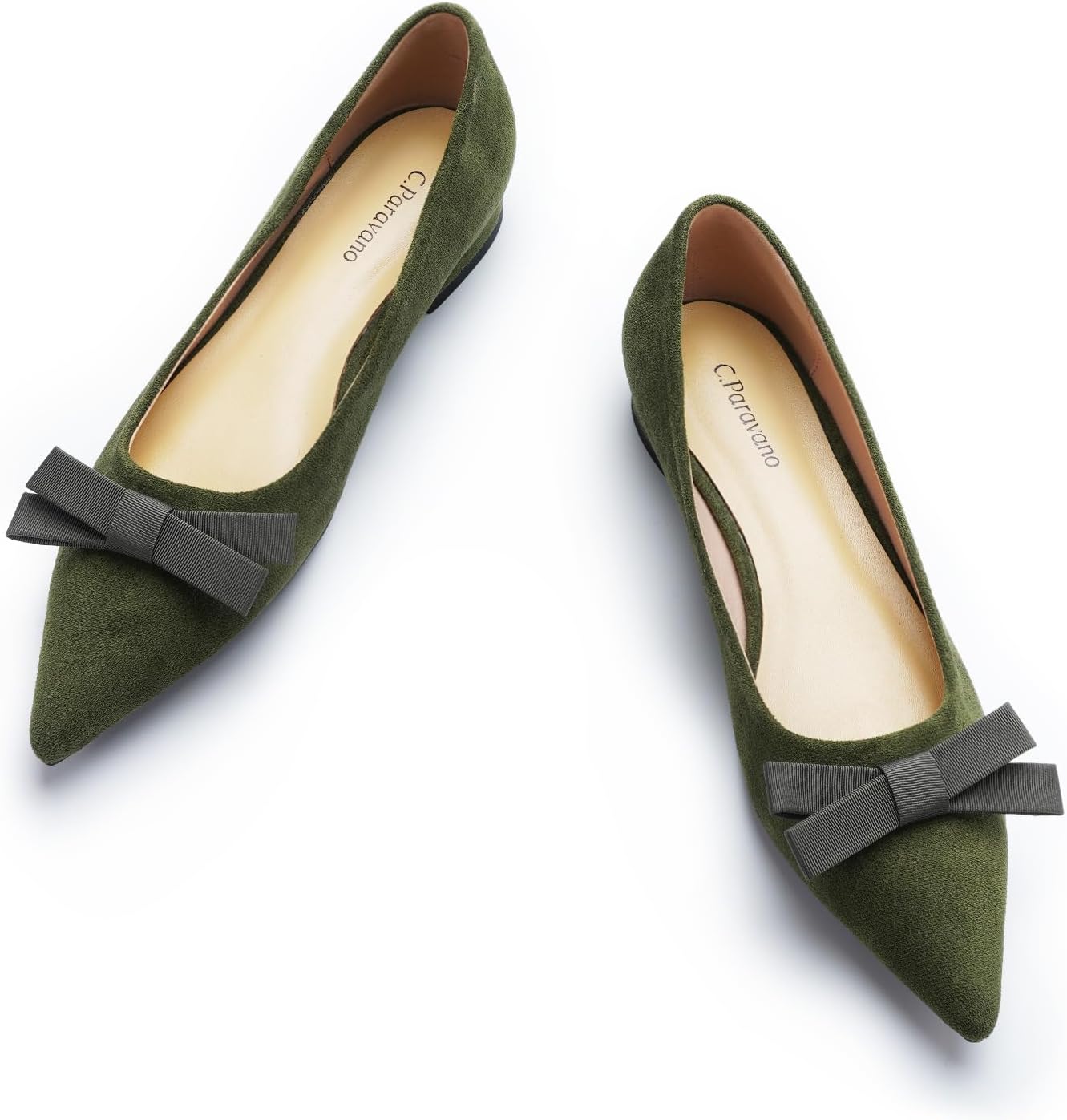 C.Paravano Women's Suede Bow Knot Ballet Flats Pointed Toe Slip-On Comfort Shoes for Casual & Formal Wear