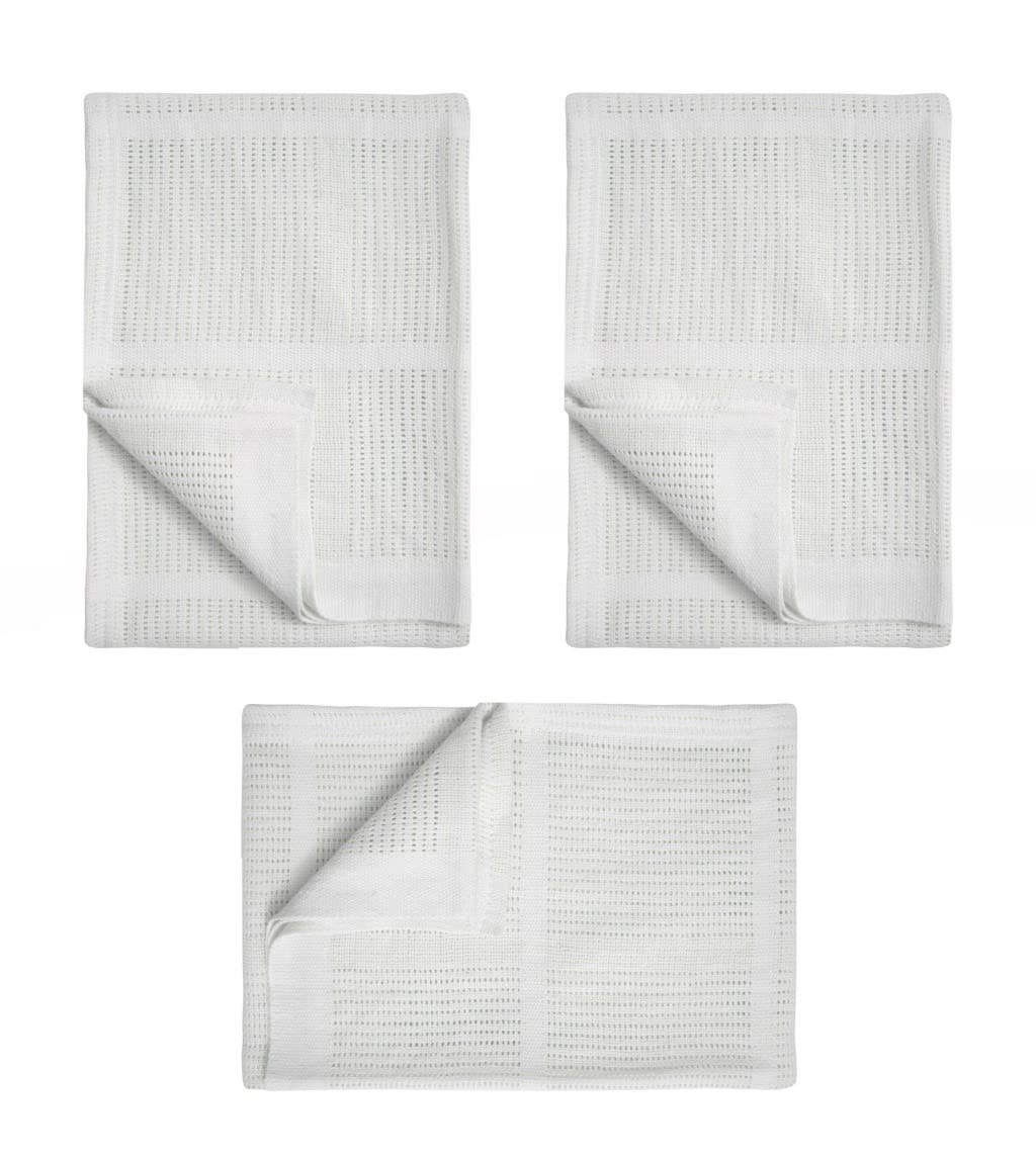 Kam Labelz Women's White Pack Of 3 Newborn Baby Girl Boy Unisex Extra Soft Light Weight Cellular Blankets| 100% Cotton Machine Washable| Fits For Moses Basket Pram Crib Travel Car Home| 70 X90 Cm Economy Pack (White)